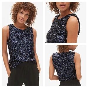 GAP Womens Navy Sequin Top Tee Tank Holiday Festive Size S Petite